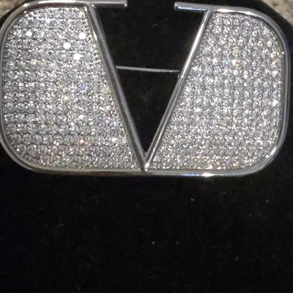 Valentino Silver Crystal V Brooch - Picture 4 of 8